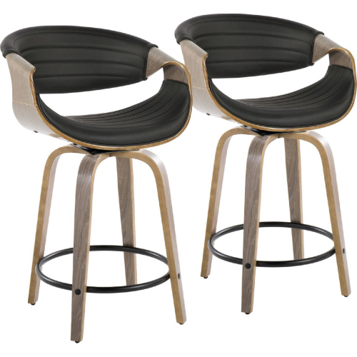 Symphony 24" Swivel Counter Stool in Light Grey Wood & Black Leatherette (Set of 2)